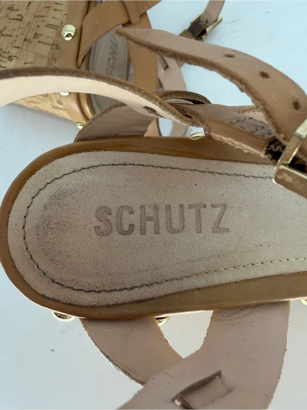 Schutz Cork Neutral Studded Open Toe Platform Sandal Size 7